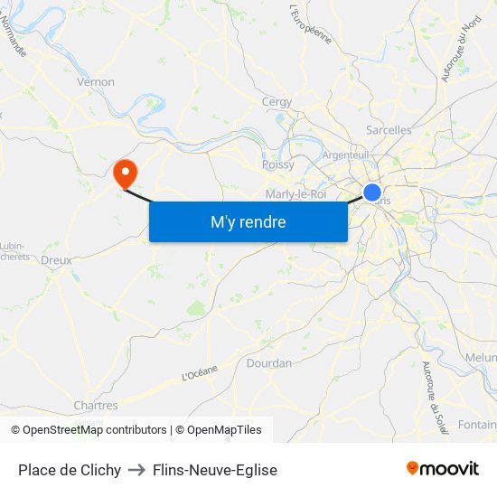 Place de Clichy to Flins-Neuve-Eglise map