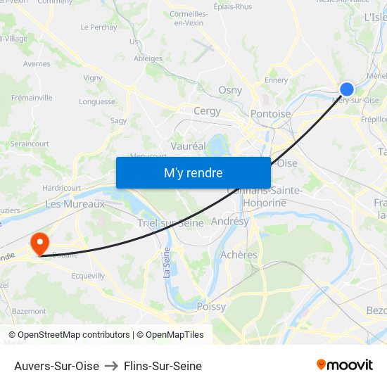 Auvers-Sur-Oise to Flins-Sur-Seine map