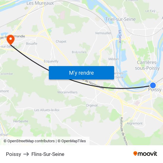 Poissy to Flins-Sur-Seine map