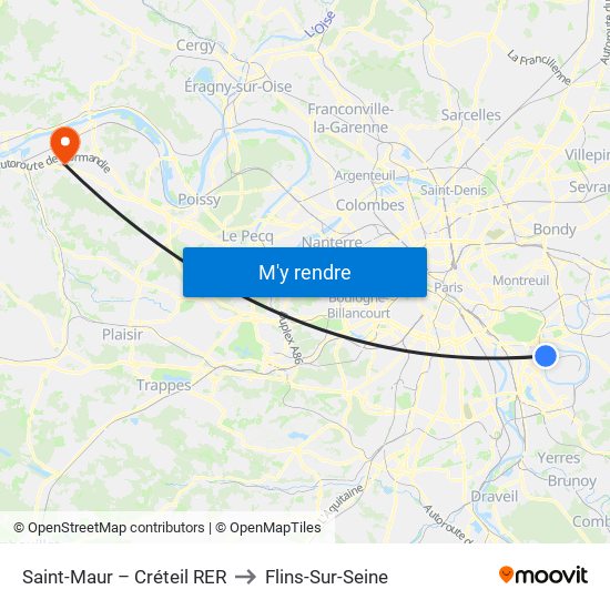 Saint-Maur – Créteil RER to Flins-Sur-Seine map