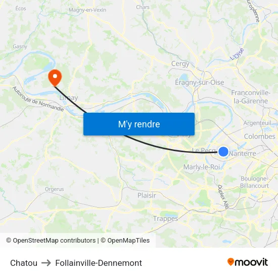 Chatou to Follainville-Dennemont map