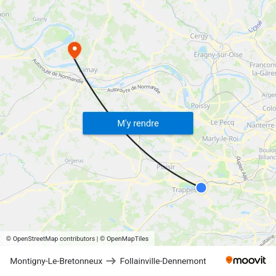 Montigny-Le-Bretonneux to Follainville-Dennemont map