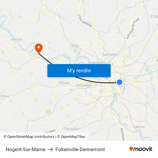 Nogent-Sur-Marne to Follainville-Dennemont map