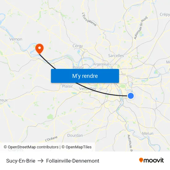 Sucy-En-Brie to Follainville-Dennemont map
