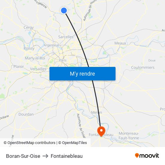 Boran-Sur-Oise to Fontainebleau map