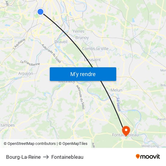 Bourg-La-Reine to Fontainebleau map