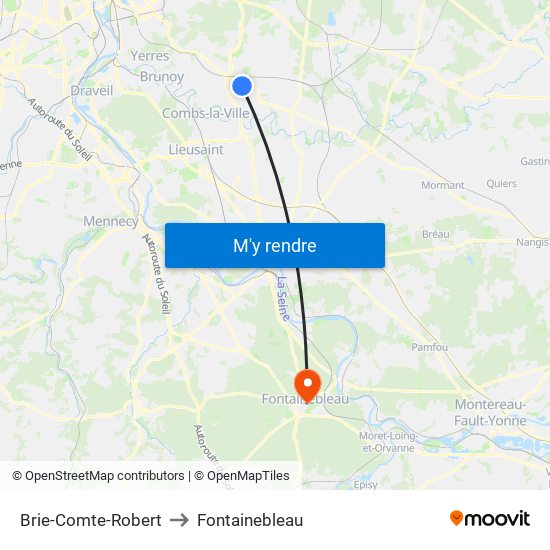 Brie-Comte-Robert to Fontainebleau map