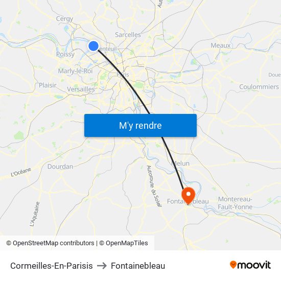 Cormeilles-En-Parisis to Fontainebleau map