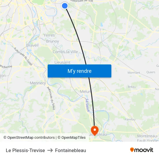 Le Plessis-Trevise to Fontainebleau map
