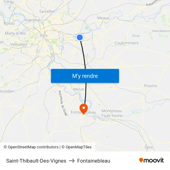 Saint-Thibault-Des-Vignes to Fontainebleau map