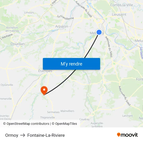 Ormoy to Fontaine-La-Riviere map