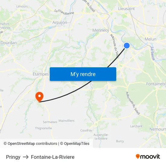 Pringy to Fontaine-La-Riviere map