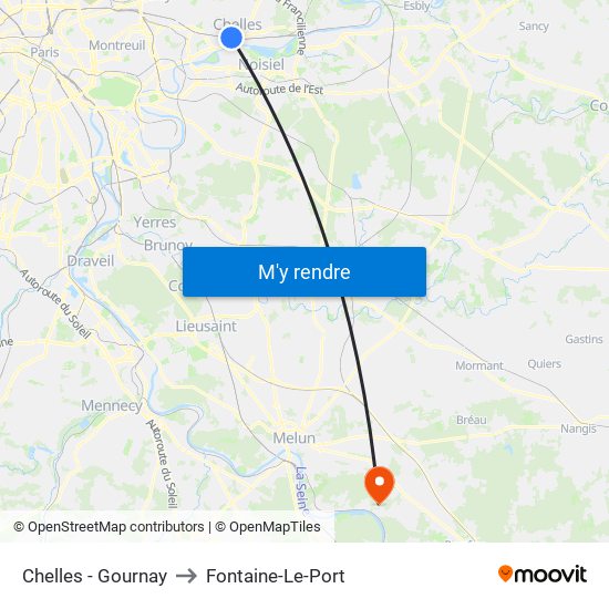 Chelles - Gournay to Fontaine-Le-Port map