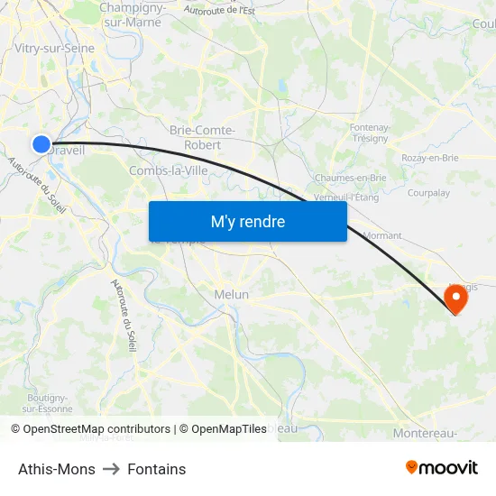 Athis-Mons to Fontains map