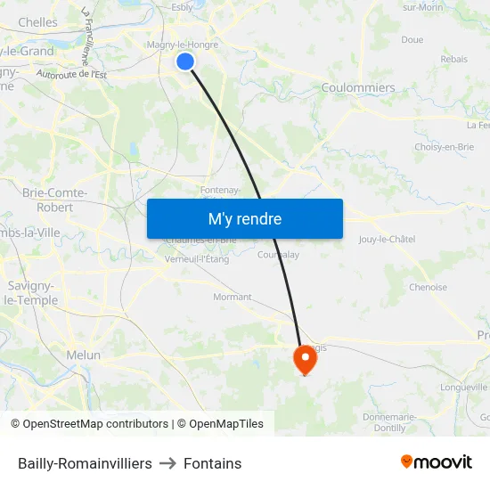 Bailly-Romainvilliers to Fontains map