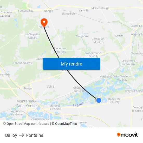 Balloy to Fontains map