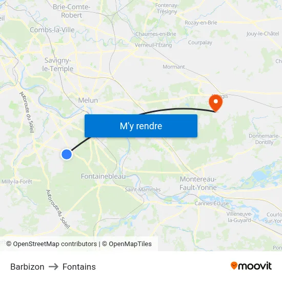 Barbizon to Fontains map