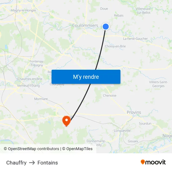 Chauffry to Fontains map