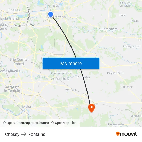 Chessy to Fontains map