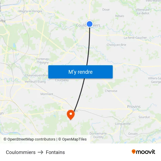 Coulommiers to Fontains map