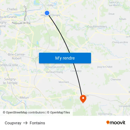 Coupvray to Fontains map