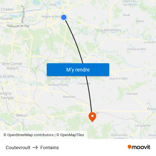 Coutevroult to Fontains map