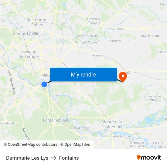 Dammarie-Les-Lys to Fontains map