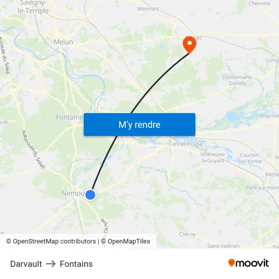 Darvault to Fontains map