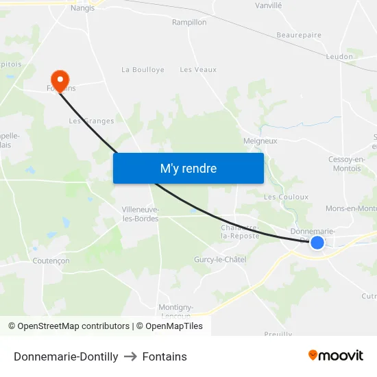 Donnemarie-Dontilly to Fontains map