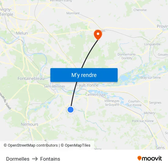 Dormelles to Fontains map