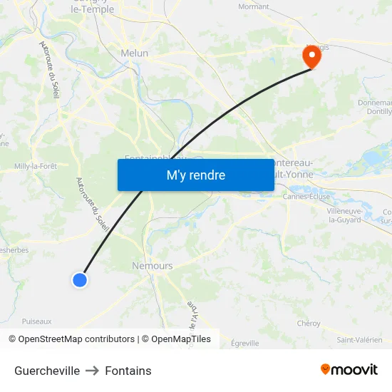 Guercheville to Fontains map