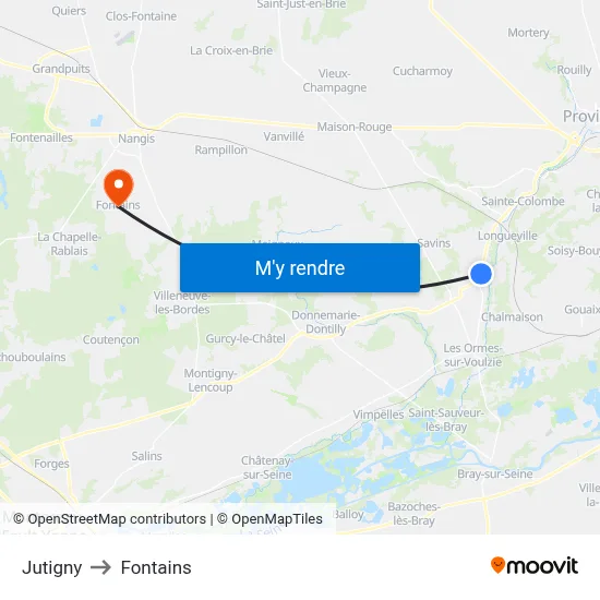 Jutigny to Fontains map