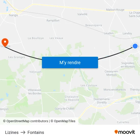 Lizines to Fontains map