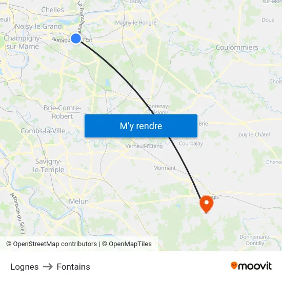 Lognes to Fontains map