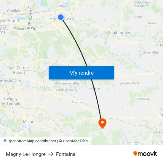 Magny-Le-Hongre to Fontains map