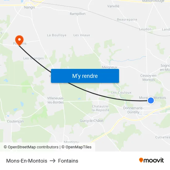 Mons-En-Montois to Fontains map