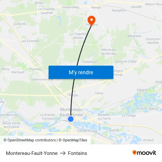 Montereau-Fault-Yonne to Fontains map