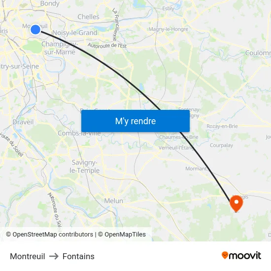 Montreuil to Fontains map