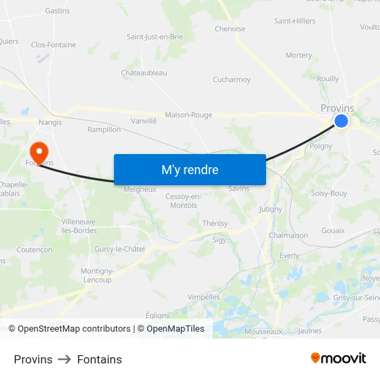 Provins to Fontains map