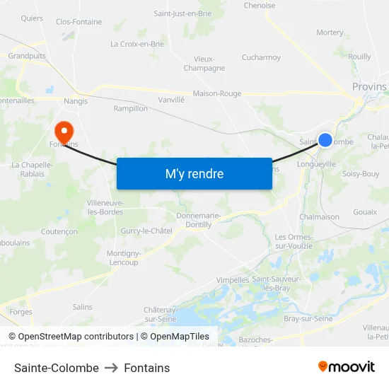 Sainte-Colombe to Fontains map