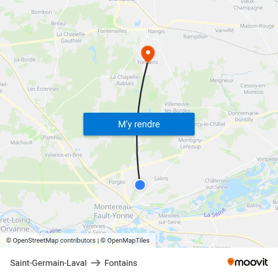 Saint-Germain-Laval to Fontains map