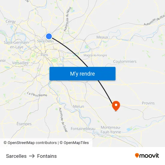 Sarcelles to Fontains map