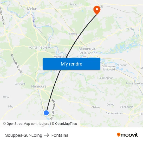 Souppes-Sur-Loing to Fontains map