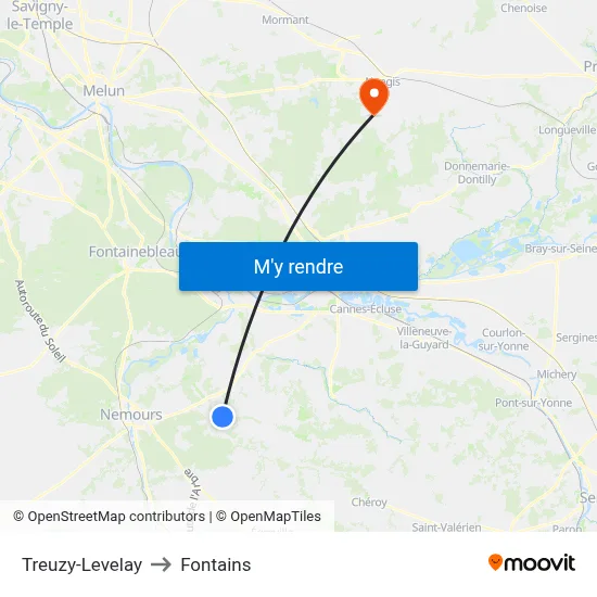Treuzy-Levelay to Fontains map