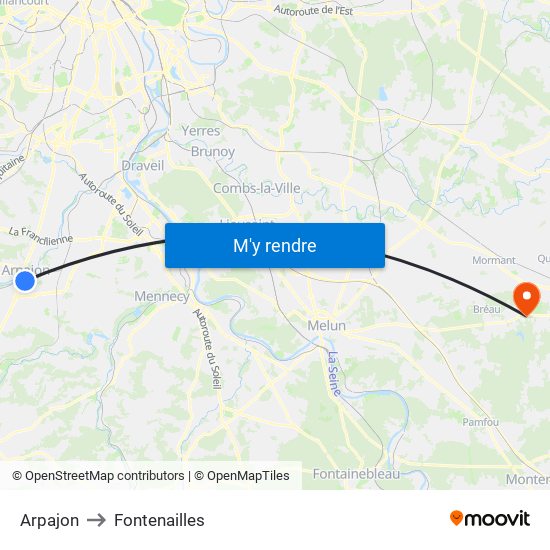Arpajon to Fontenailles map