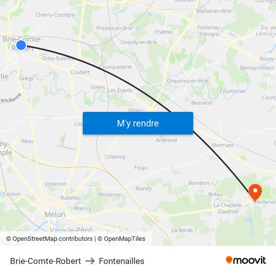 Brie-Comte-Robert to Fontenailles map