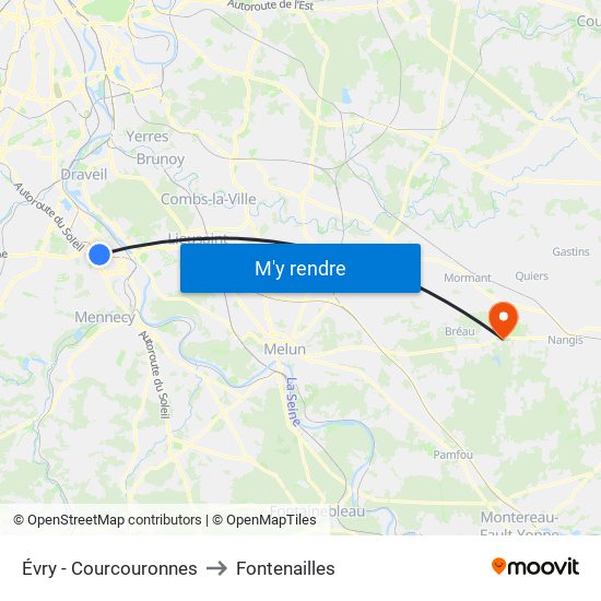 Évry - Courcouronnes to Fontenailles map