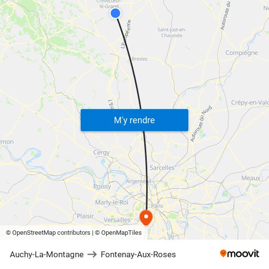 Auchy-La-Montagne to Fontenay-Aux-Roses map