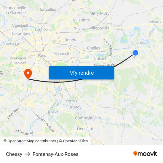 Chessy to Fontenay-Aux-Roses map