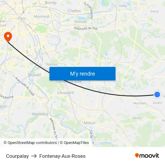 Courpalay to Fontenay-Aux-Roses map